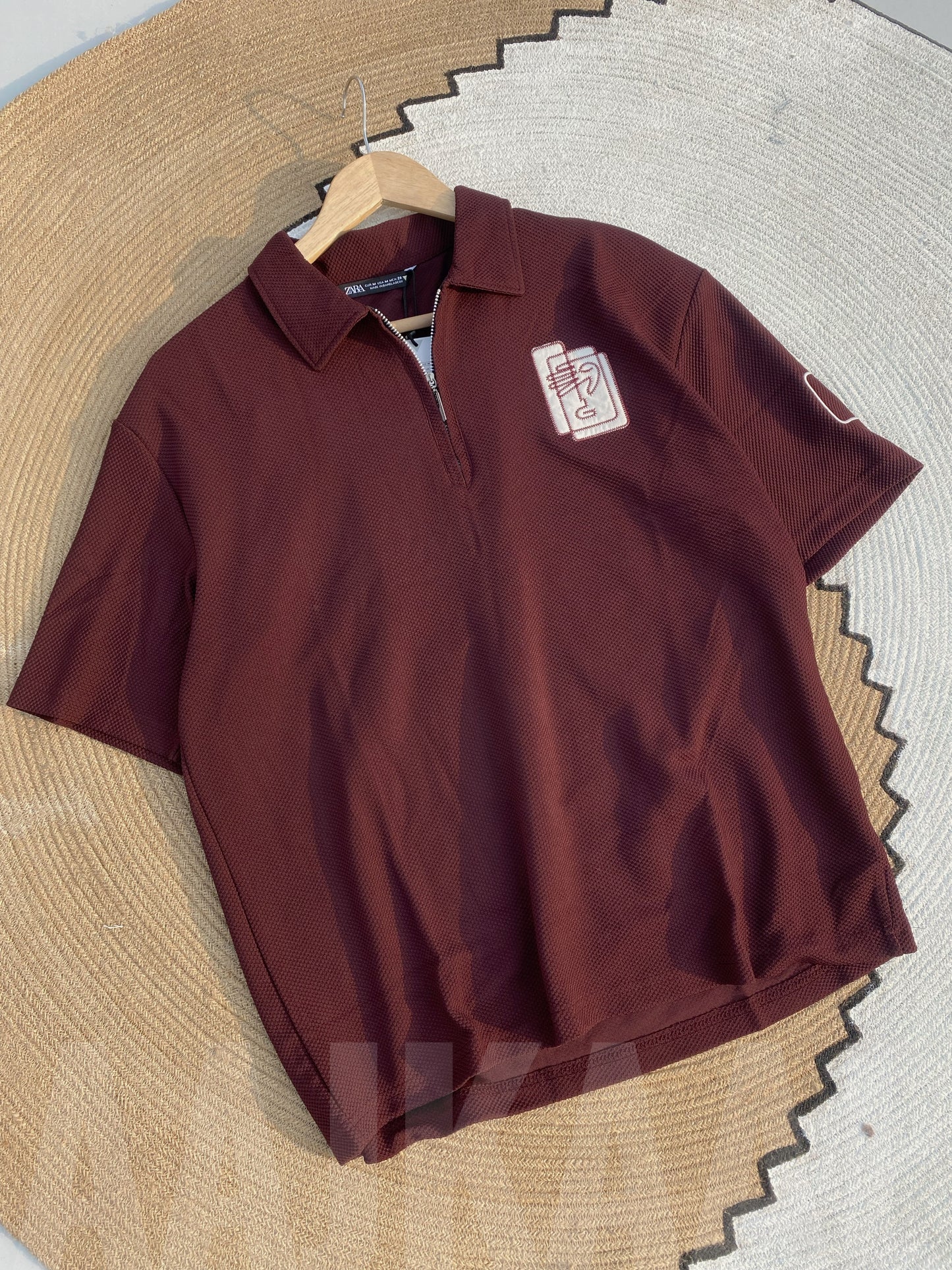 Dark Maroon Embroidered Dropshoulder Polo