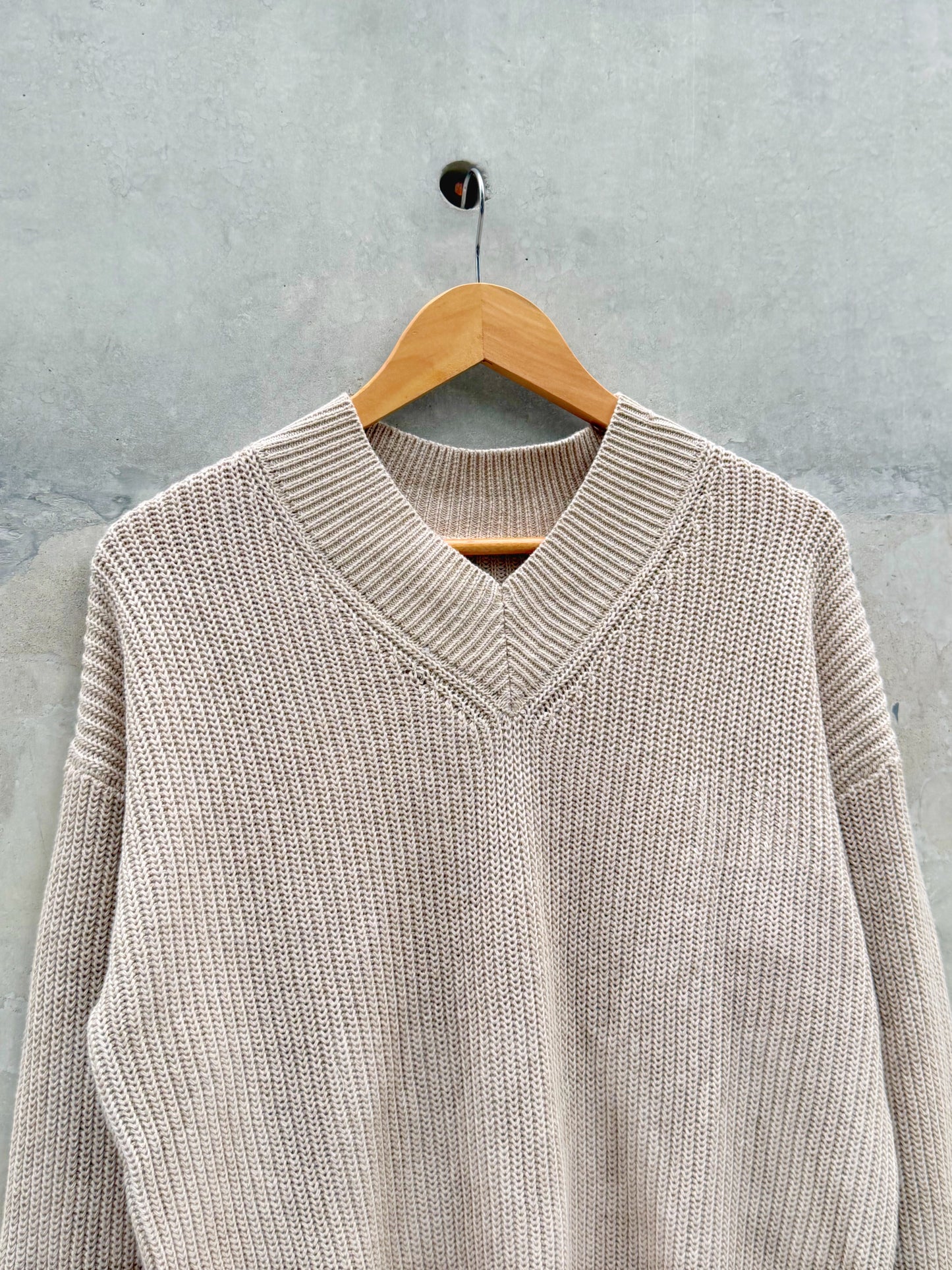 V Neck Knitted Sweater - Nude