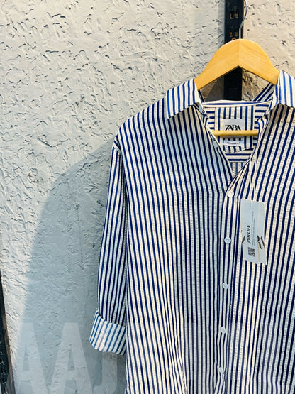 White with Blue Gentle Stripe Full Sleeve Shirt
