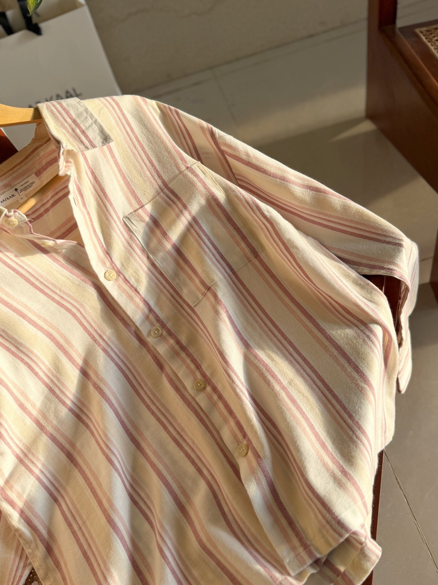 Textured Rosewood Stripe Boxy Full Sleeve Shirt