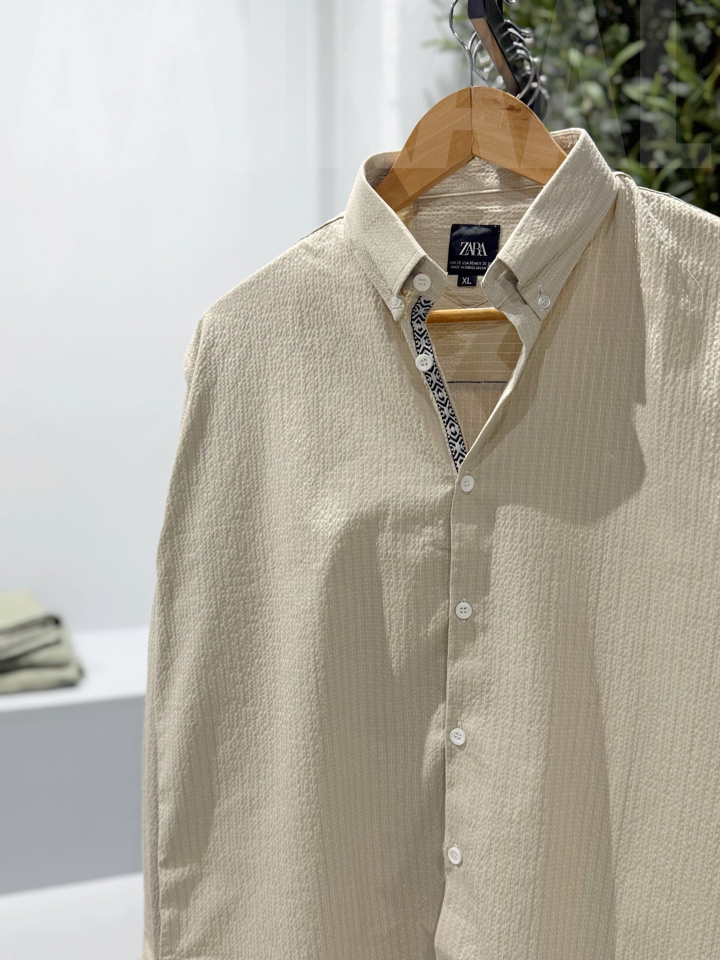 Classic Beige Collar Stripe Full Sleeve Shirt