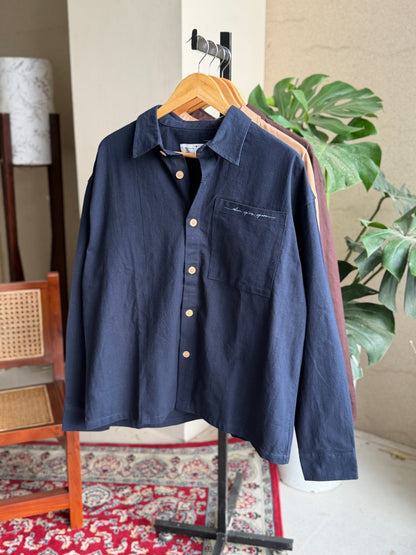 Aajkaal Midnight Blue Embroidery Boxy Shirt