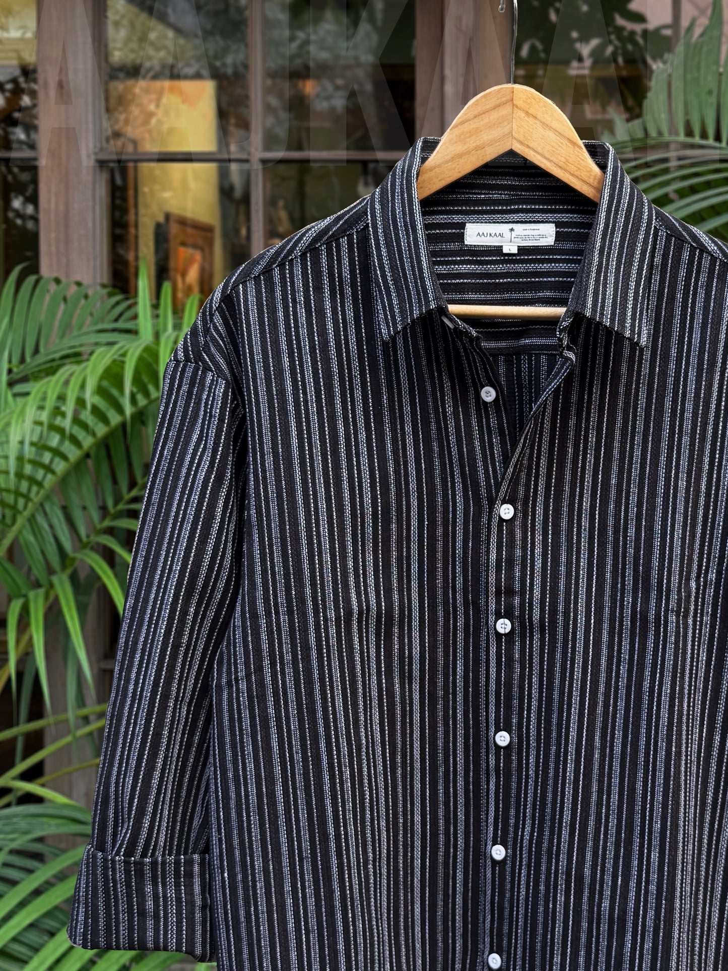 Black Stripe Textured Full Sleeve Shirt
