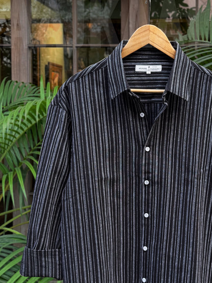 Black Stripe Textured Full Sleeve Shirt