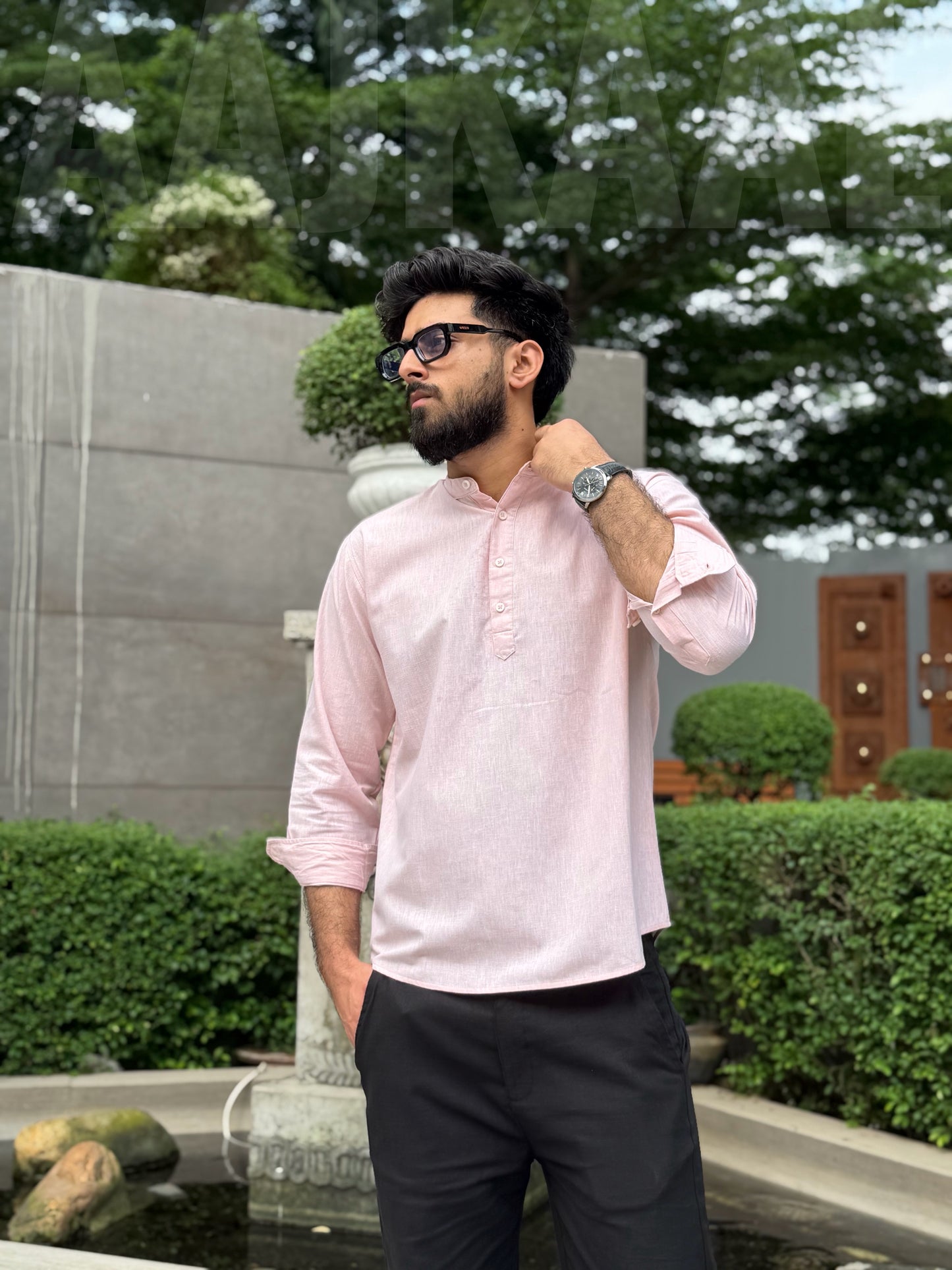 Aajkaal Blush Pink Henley Katua