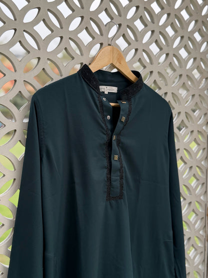 AajKaal Teal Green Classic Embroidered Panjabi