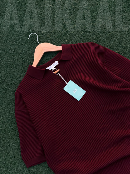 Aajkaal Dark Maroon Signature Knitted Polo