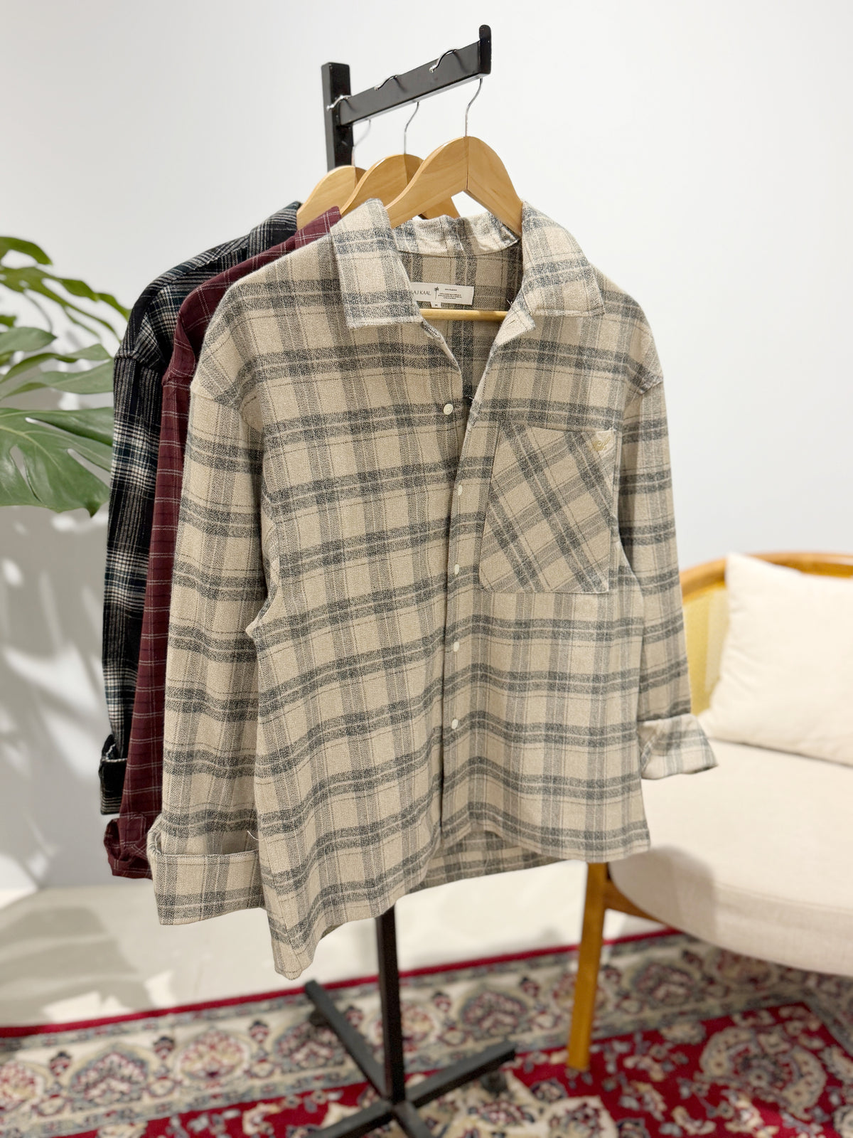 Aajkaal Flannel Shacket  - Oatmeal Check