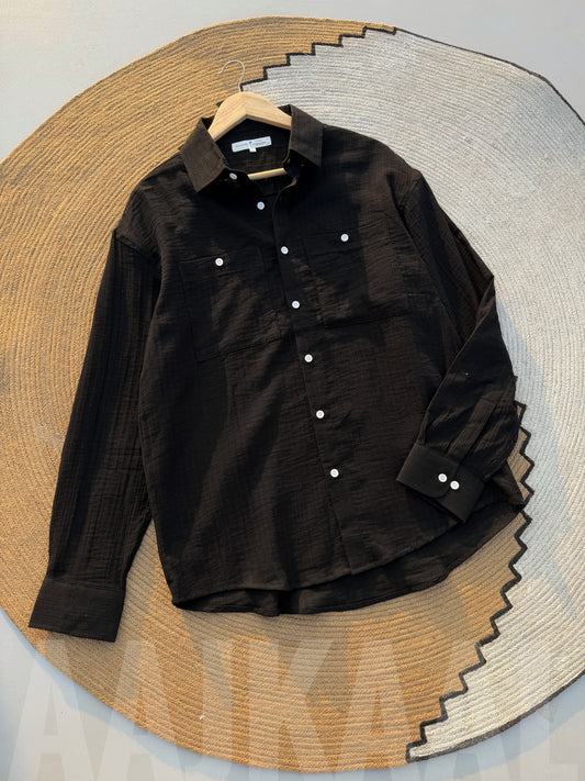Black Double Gauze Full Sleeve Shirt