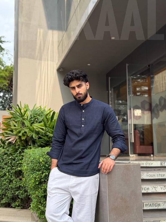 Aajkaal Navy Blue Henley Katua