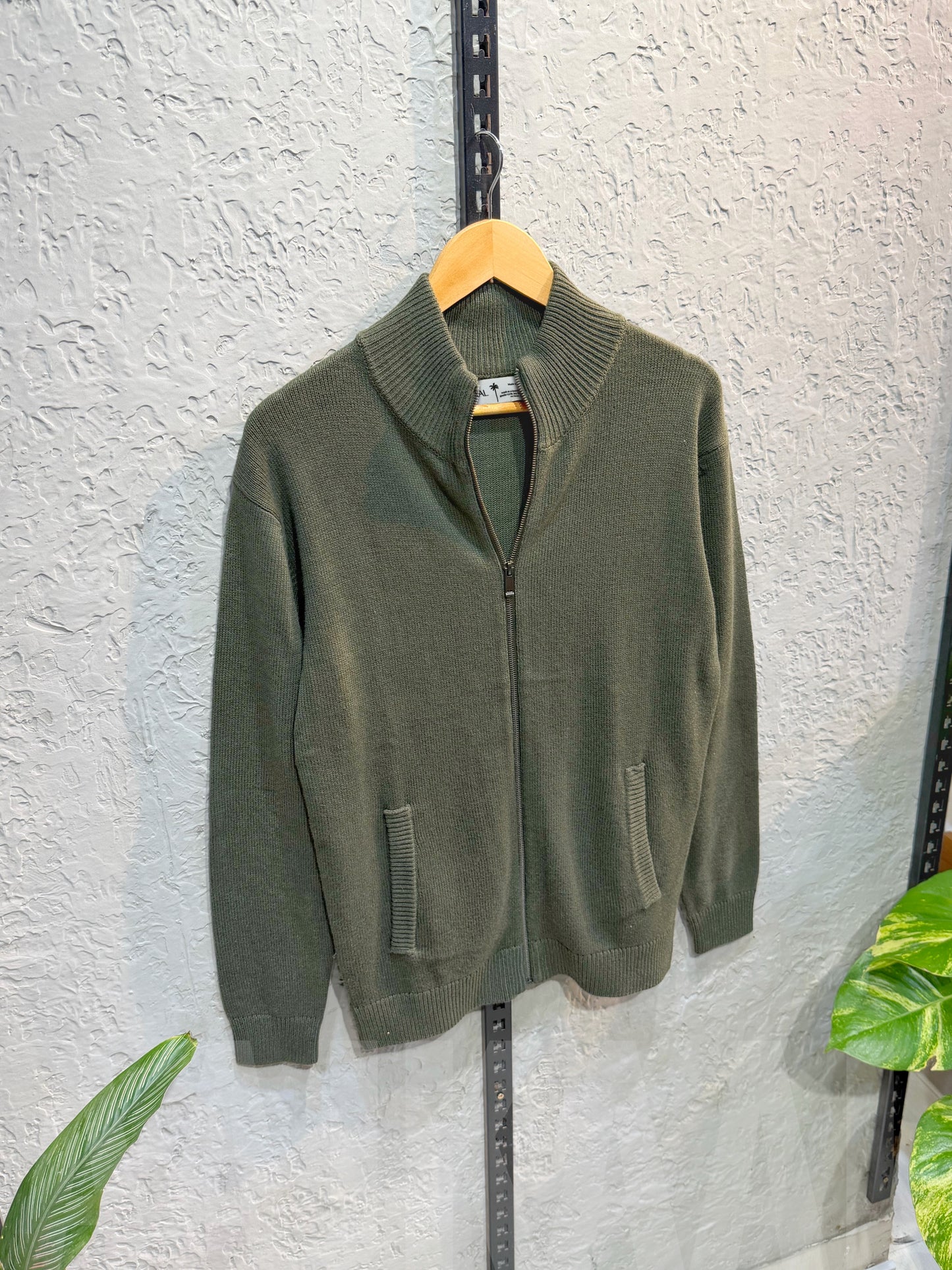 Olive Knitted Full Zip Sweater