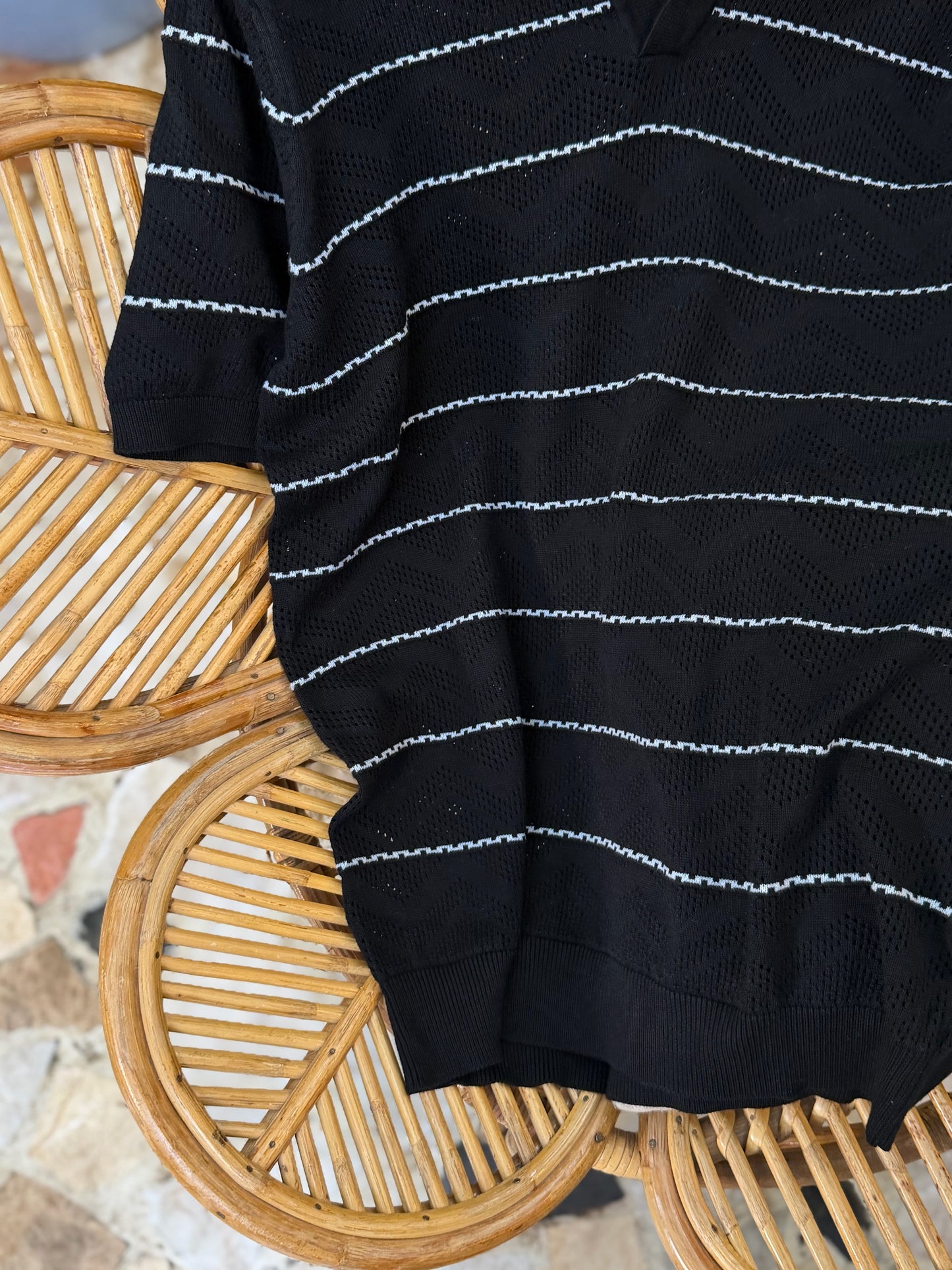 Black Zigzag Knitted Polo