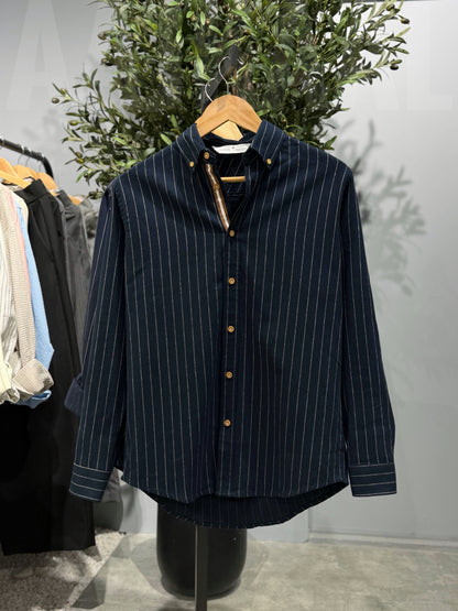 Navy Blue Old Money Full Sleeve Shirt