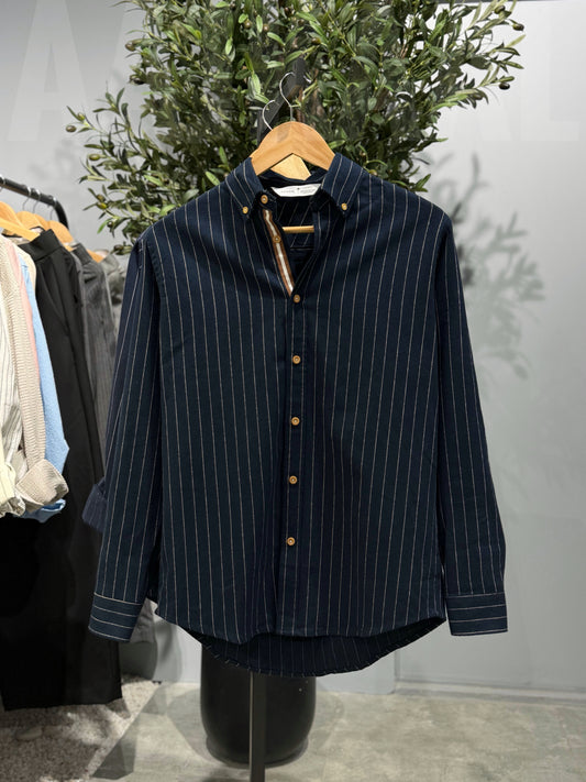 Navy Blue Old Money Full Sleeve Shirt