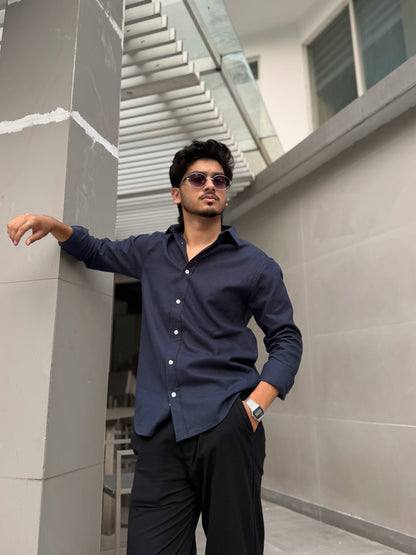 Navy Blue Soft Linen Full Sleeve Shirt