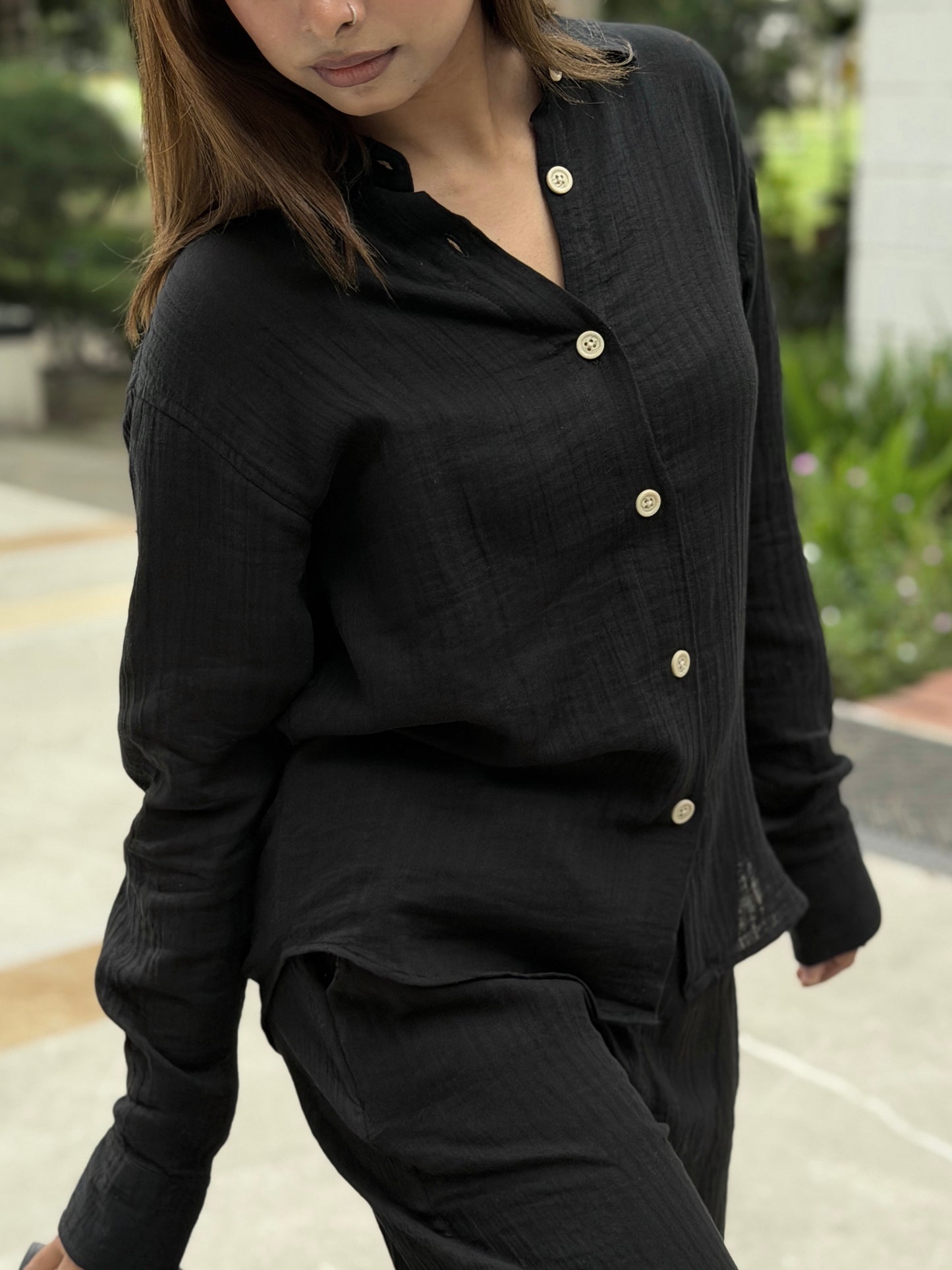 Double Gauze Oversized Shirt - Black
