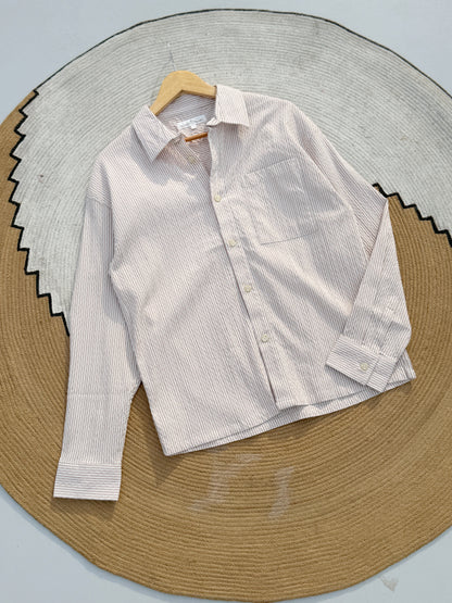 Textured Blush Pink Boxy Full Sleeve Shirt