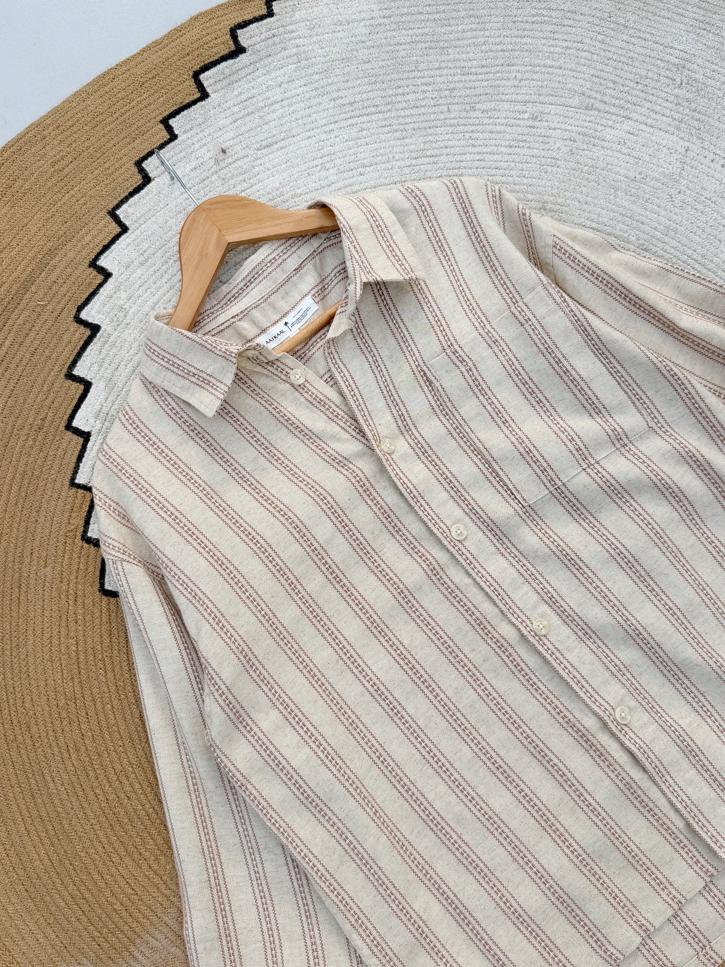 Textured Terracotta Stripe Stripe Boxy Full Sleeve Shirt