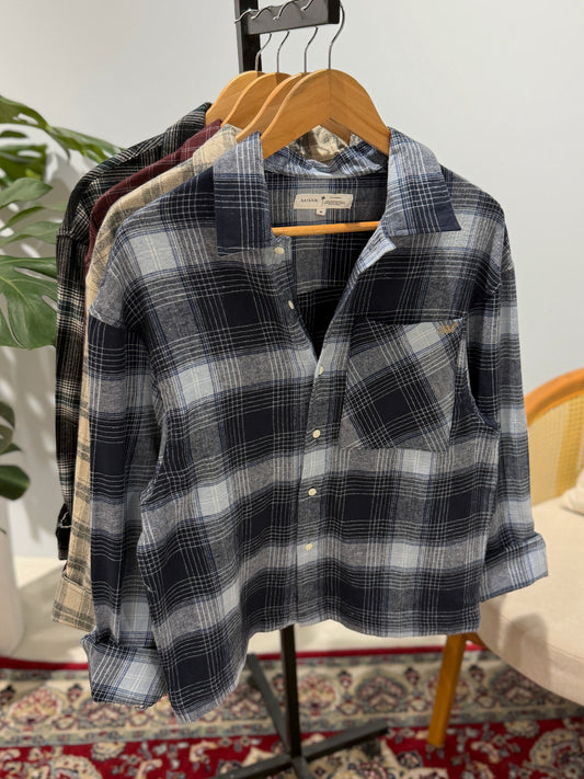 Aajkaal Flannel Shacket  - Vintage Navy Plaid