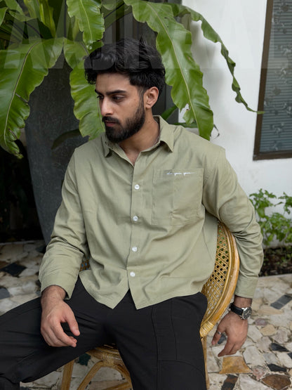 Aajkaal Frosted Olive Embroidery Boxy Shirt