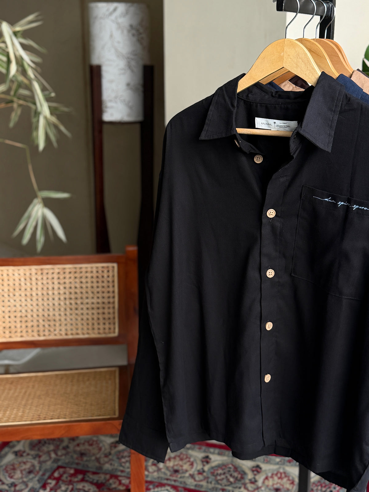 Aajkaal Black Embroidery Boxy Shirt