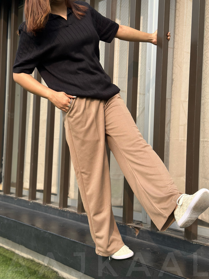 Beige Loose Fitted Wide Leg Pant