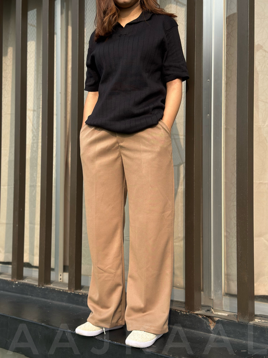 Beige Loose Fitted Wide Leg Pant