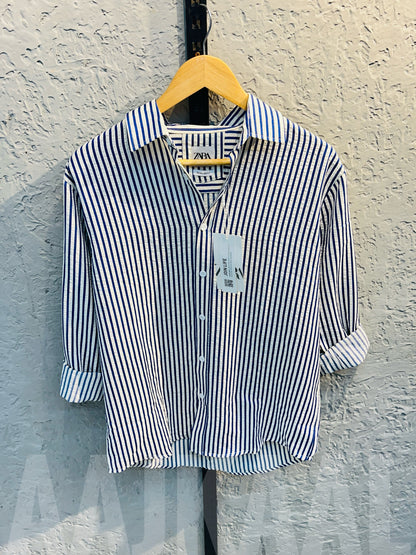 White with Blue Gentle Stripe Full Sleeve Shirt