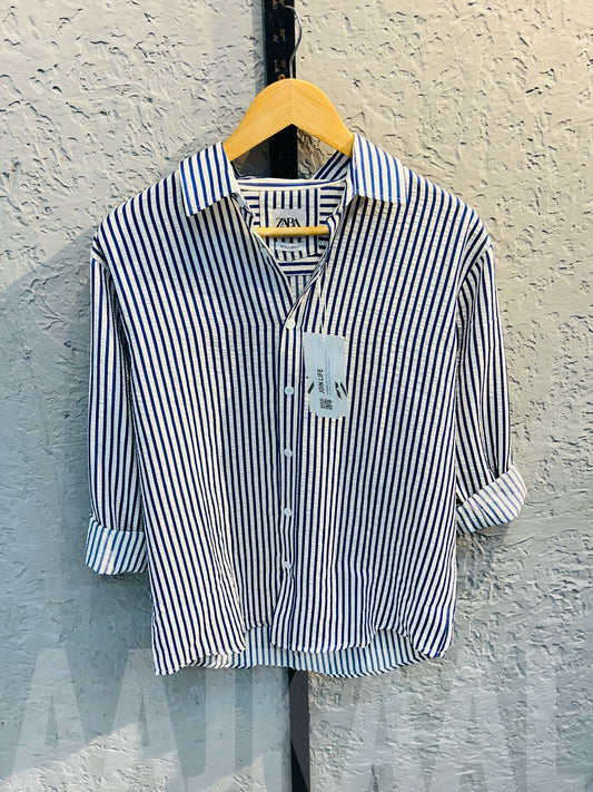 White with Blue Gentle Stripe Full Sleeve Shirt