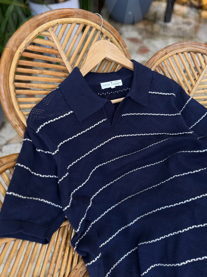 Navy Blue Zigzag Knitted Polo