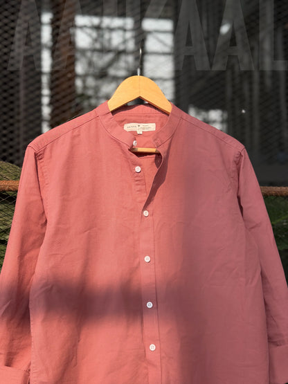 Peach Band Collar Full Sleeve Shirt