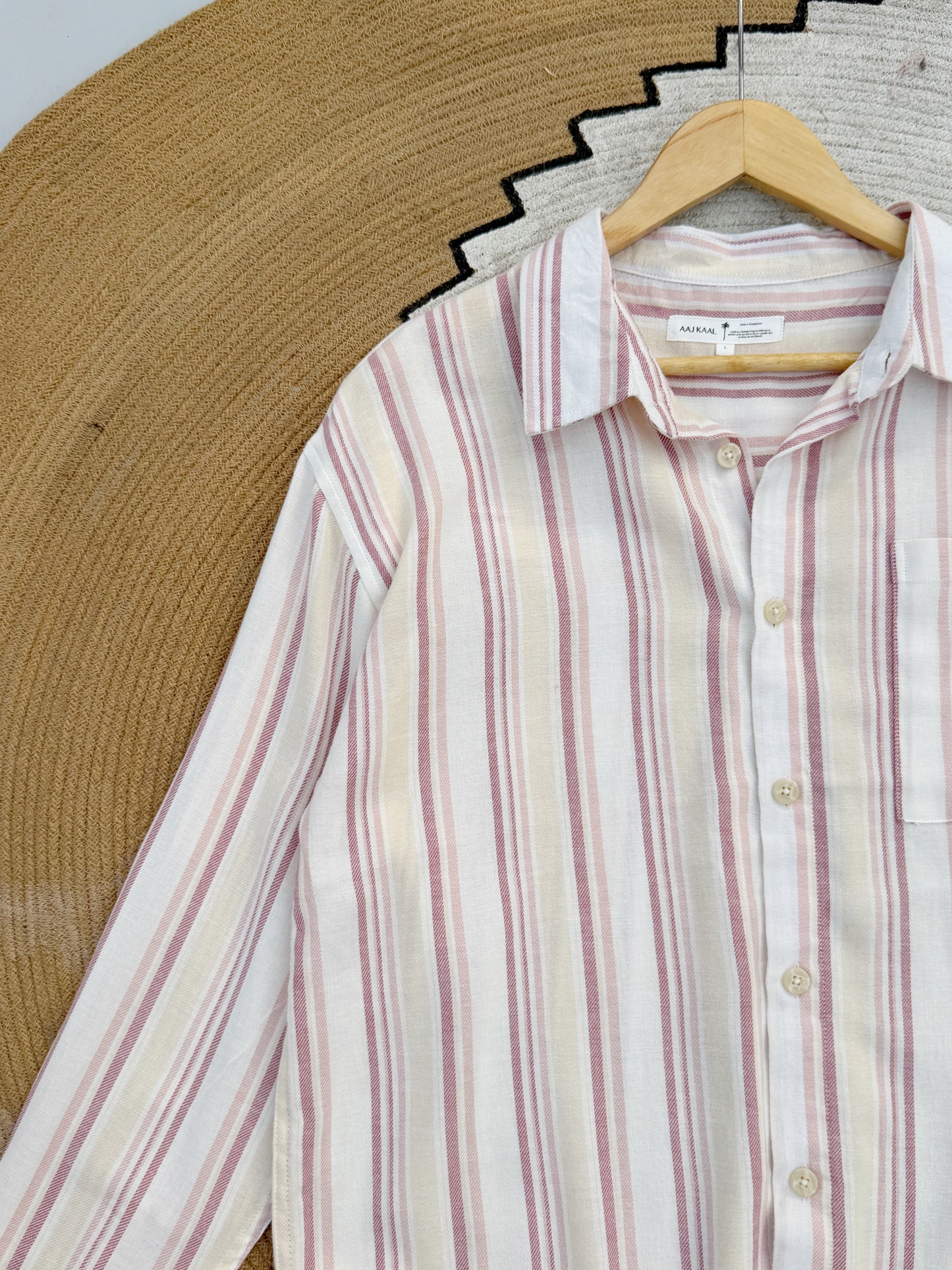 Textured Rosewood Stripe Boxy Full Sleeve Shirt
