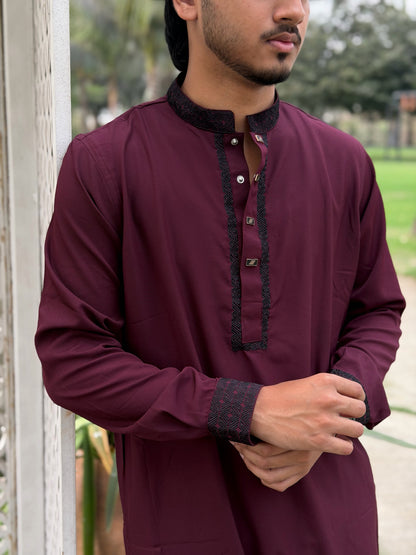 AajKaal Maroon Classic Embroidered Panjabi