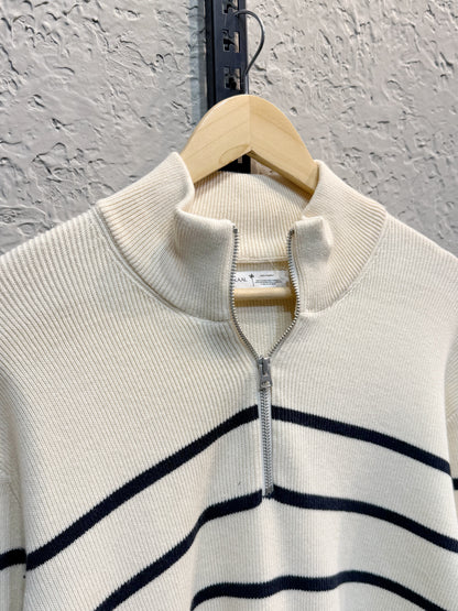 Blue Stripe High Neck Half Zip Oversized Knitted Sweater