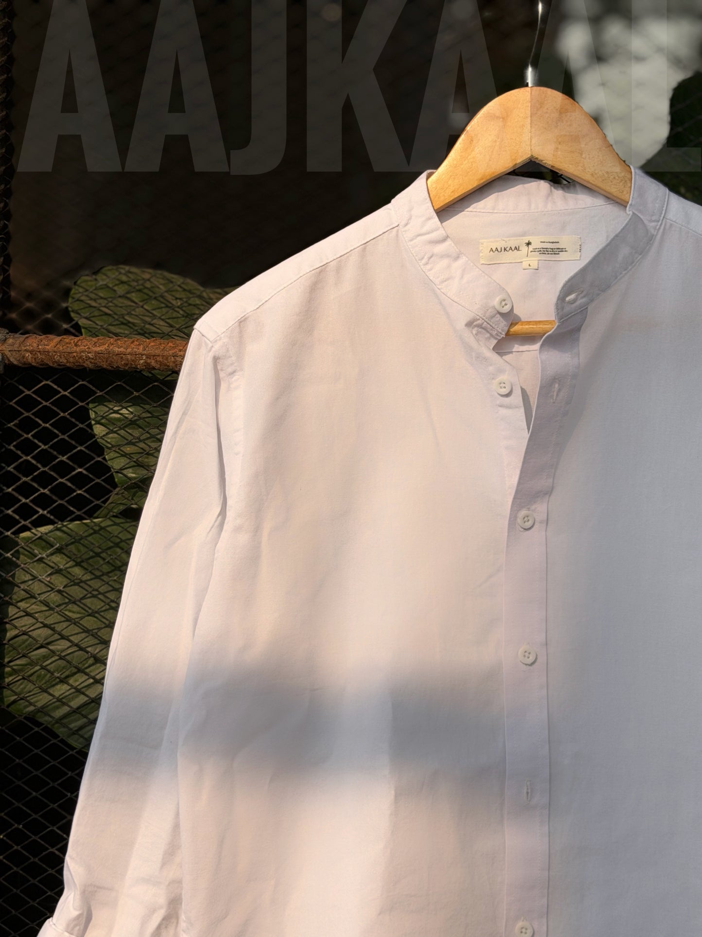 White Band Collar Full Sleeve Shirt