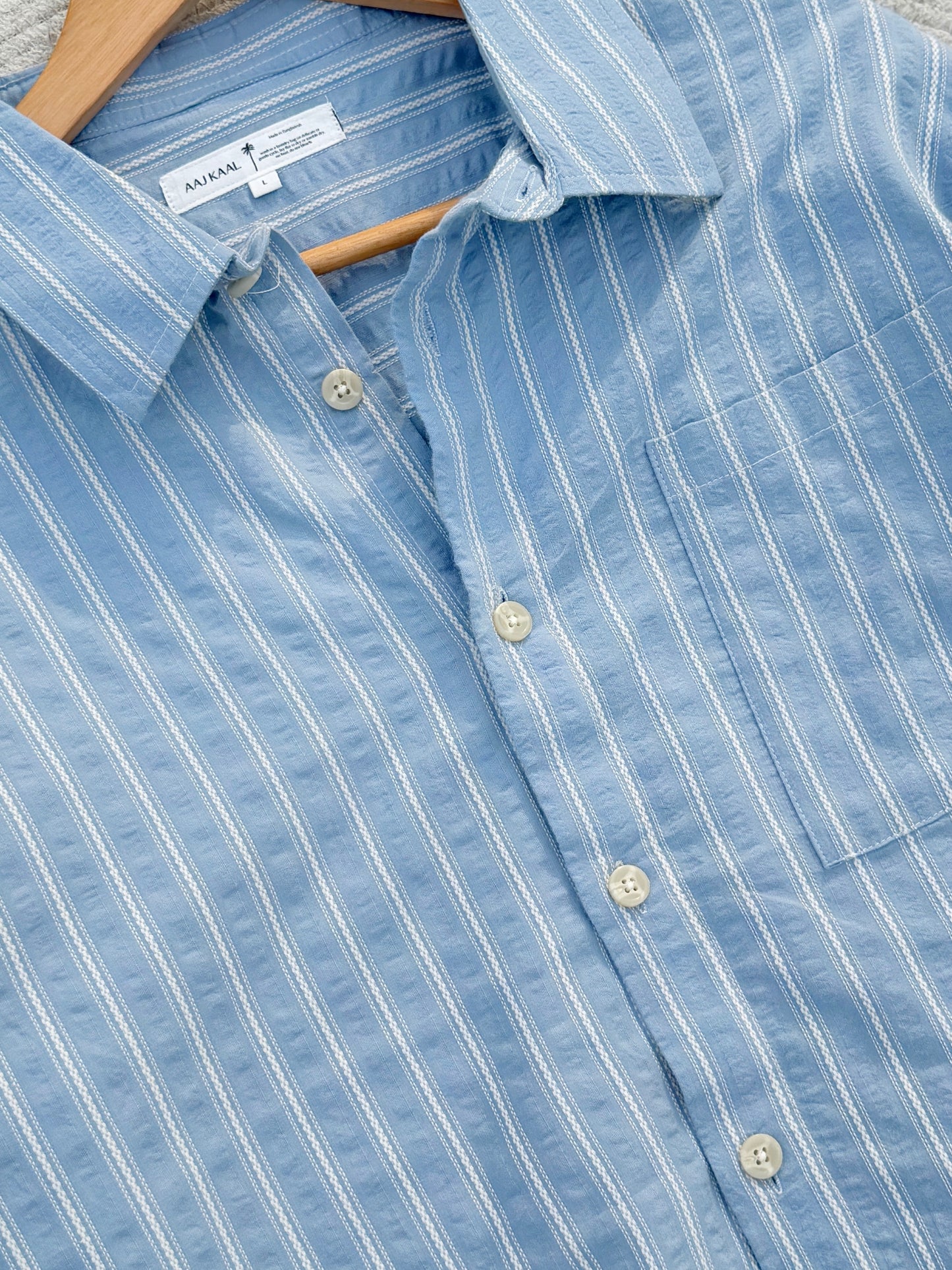 Textured Denim Blue Boxy Full Sleeve Shirt