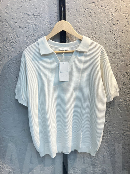 Aajkaal White Knitted Polo Shirt