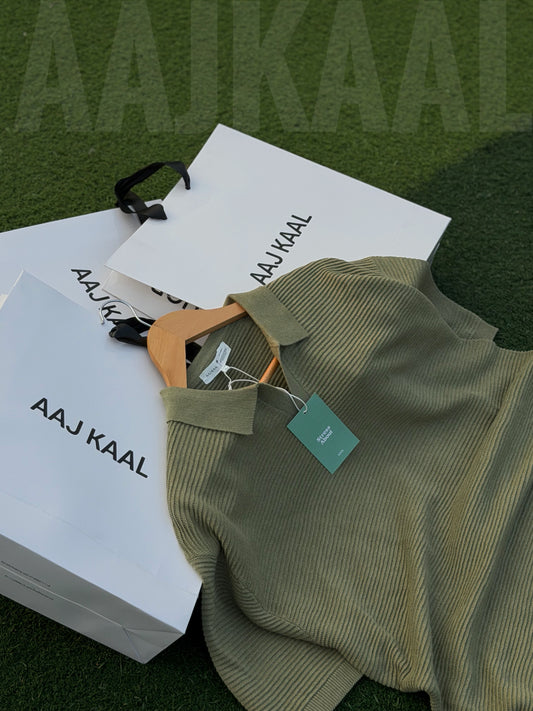 Aajkaal Olive Signature Knitted Polo