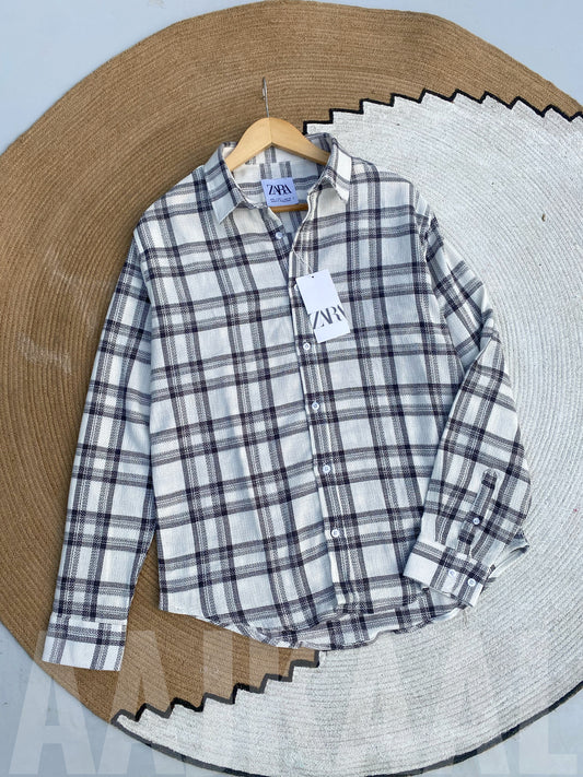 Textured White Check Full Sleeve Shirt