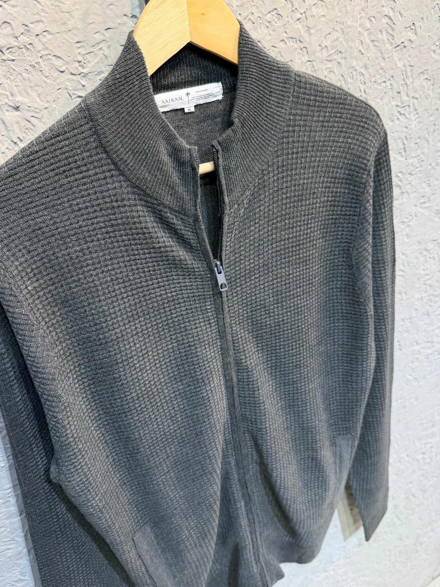Dark Ash Waffle Full Zip Sweater
