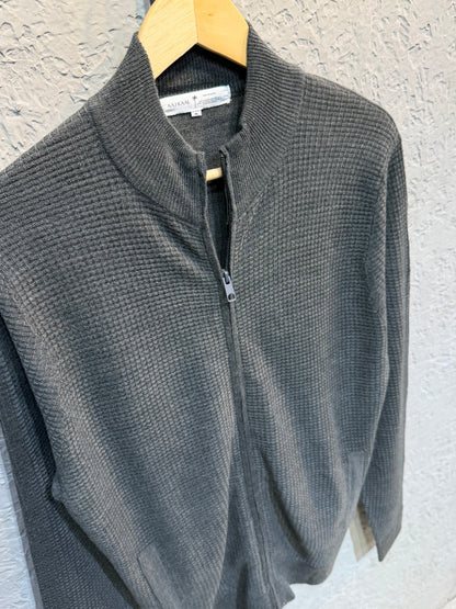 Dark Ash Waffle Full Zip Sweater