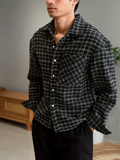 Aajkaal Flannel Shacket  - Textured Black Check