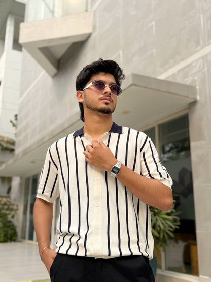 White Stripe Button Knitted Shirt