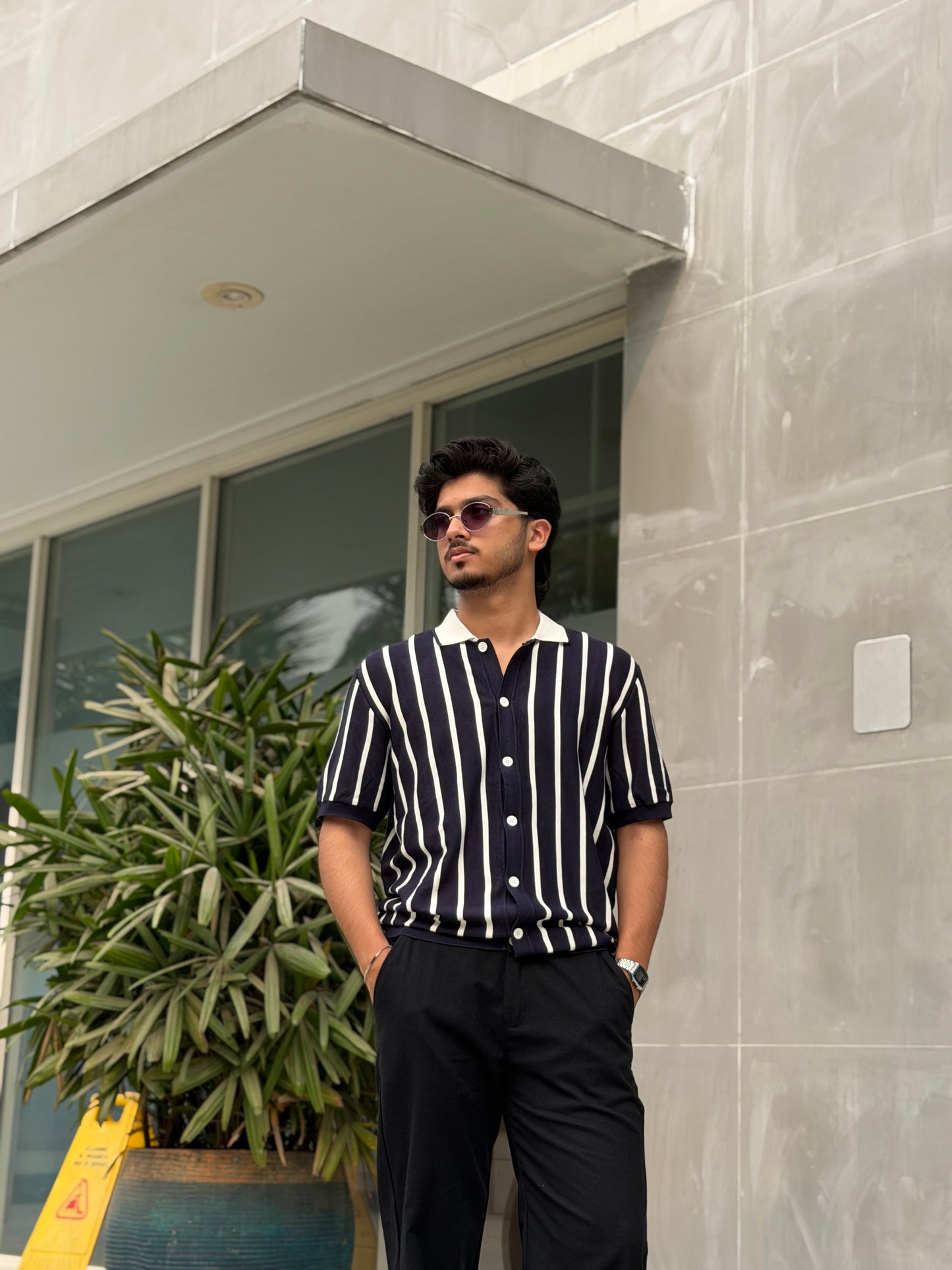 Navy Blue Button Knitted Shirt