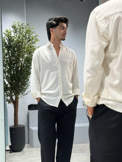 Off-White Soft Linen Full Sleeve Shirt