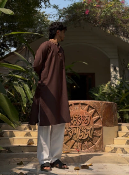 Coffee Elegant Embroidered Panjabi