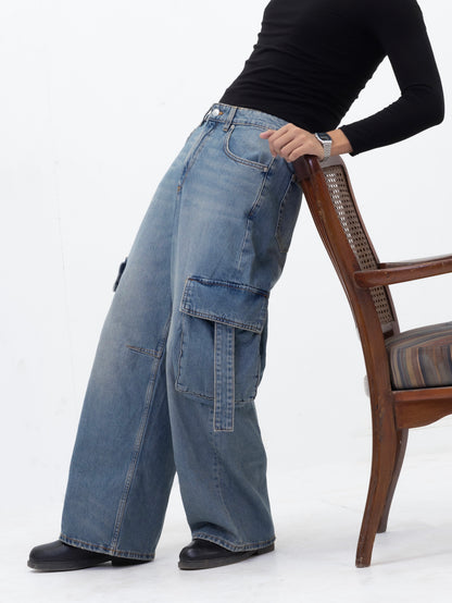 Aajkaal Skyline Wide-Leg Cargo Denim