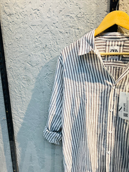 White with Grey Gentle Stripe Full Sleeve Shirt