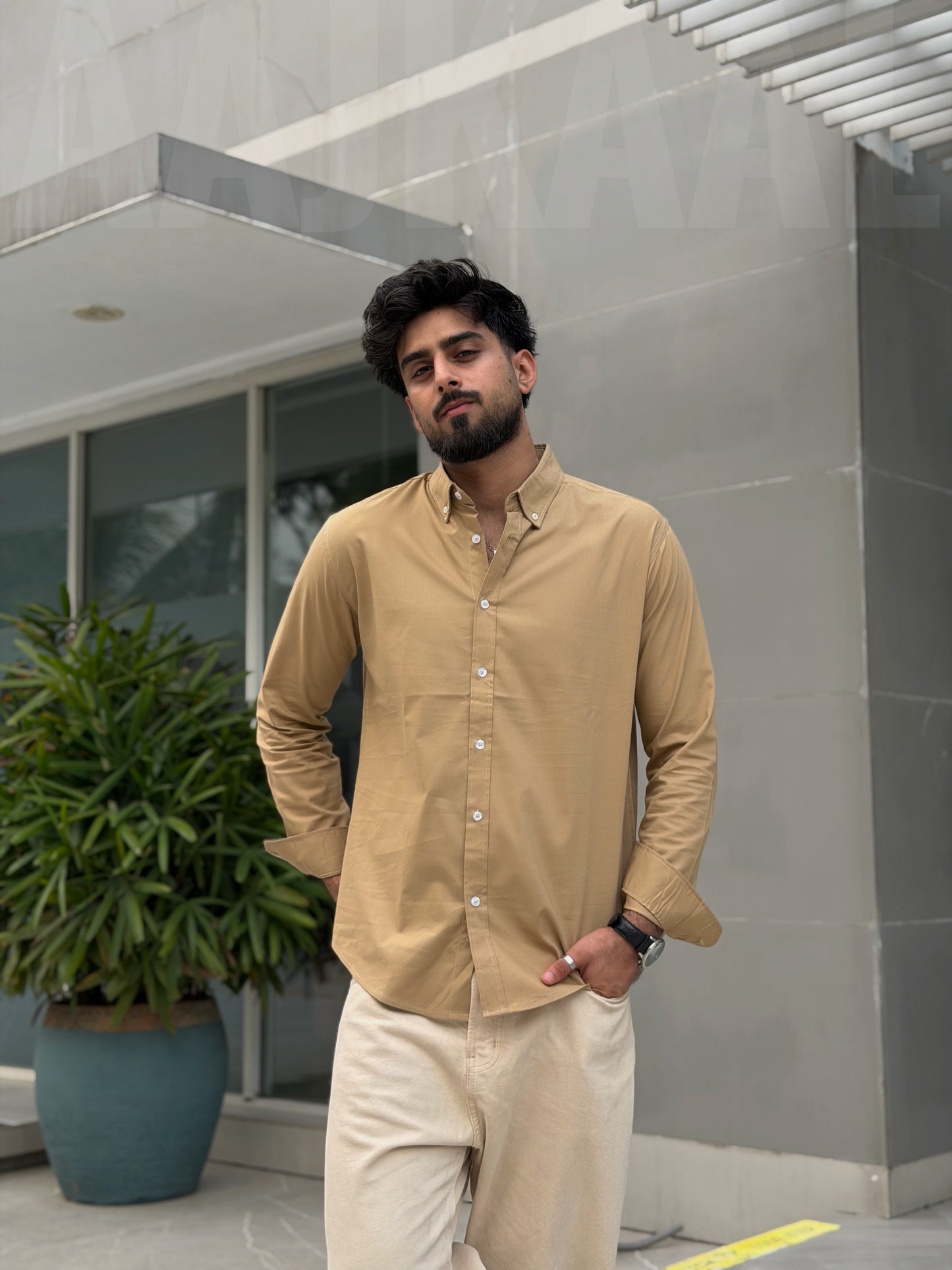 Oxford Dark Beige Full Sleeve Shirt