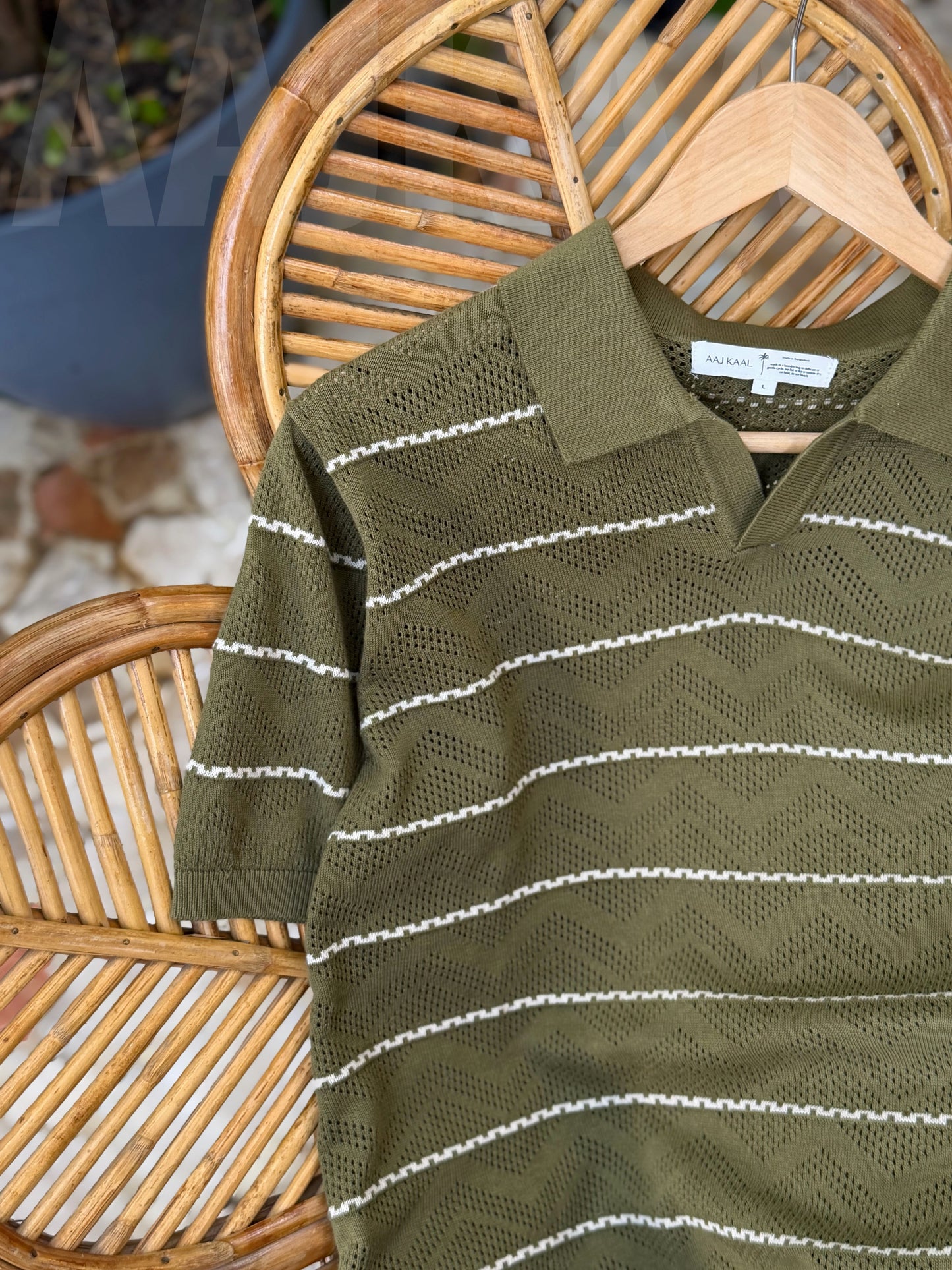 Dark Olive Zigzag Knitted Polo